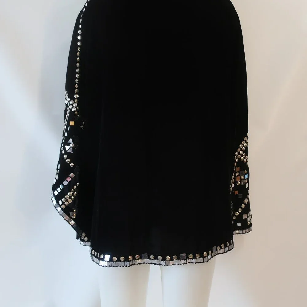 NWT Tina Demel Black Velvet Mirrored Embellished Peter Pan Collar Capelet OS - Picture 12 of 14